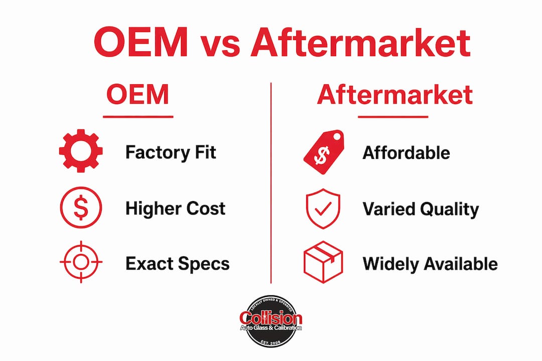 Infographic comparing OEM and aftermarket glass