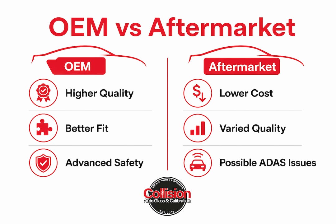 Infographic comparing OEM and aftermarket windshields