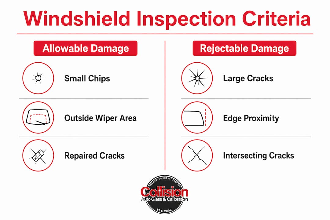 Infographic showing windshield inspection criteria