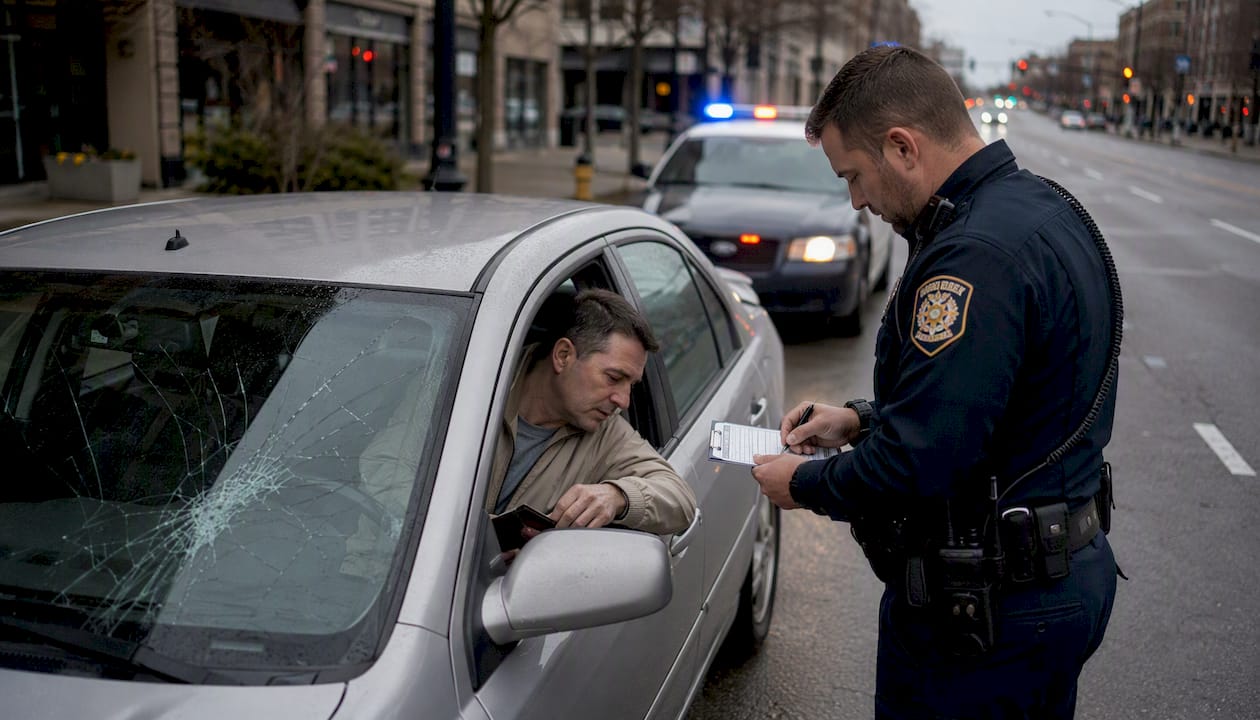 Police issuing cracked windshield ticket roadside