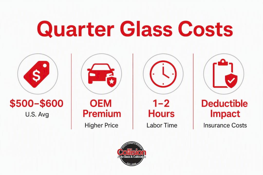 Infographic showing quarter glass replacement cost factors