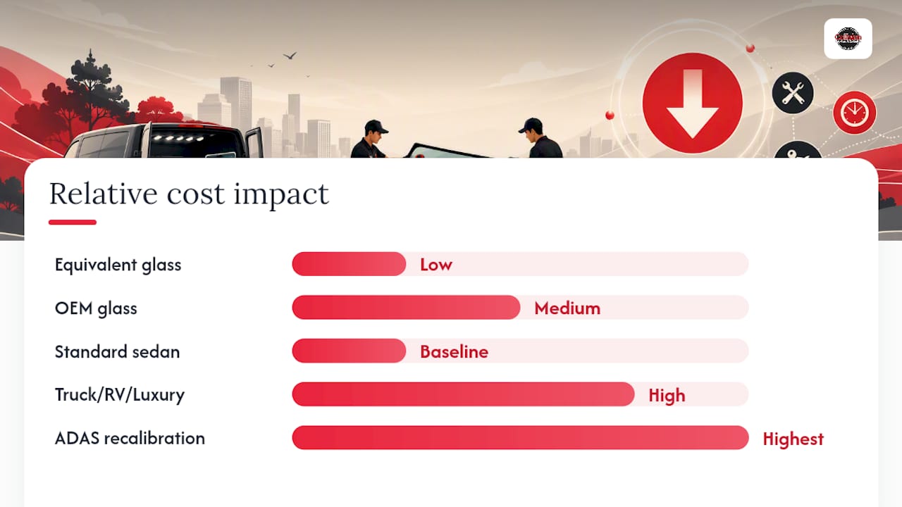 Diagram of cost factors for windshield replacement