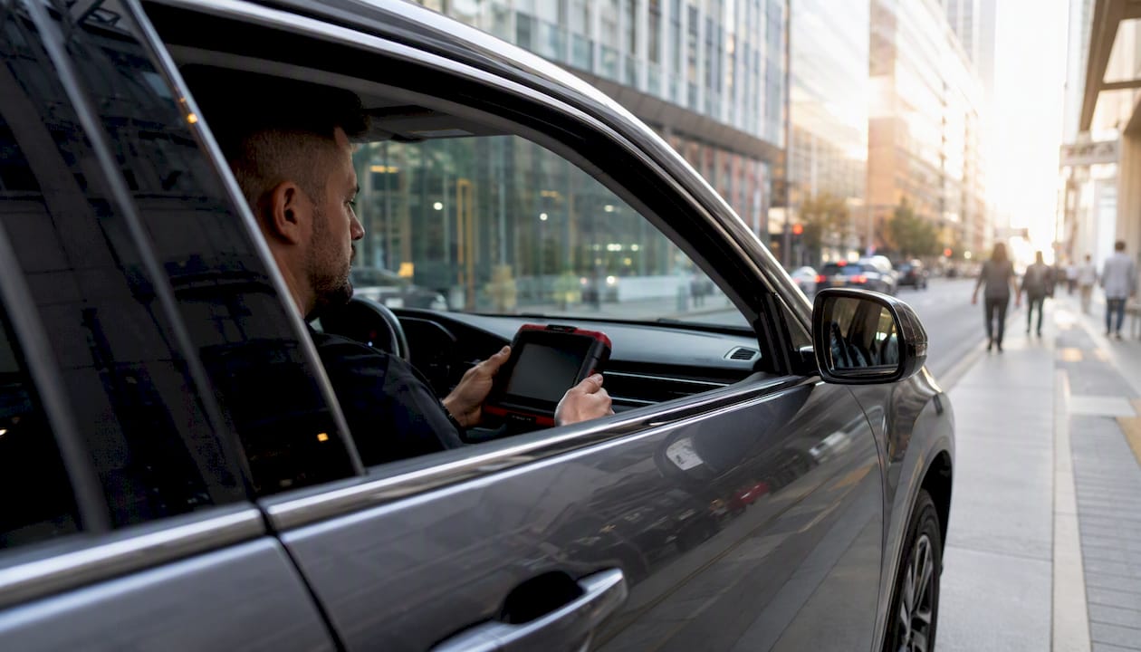 Technician driving for dynamic calibration test