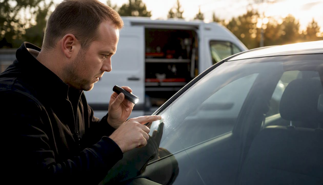 Windshield edge crack inspection with bright light