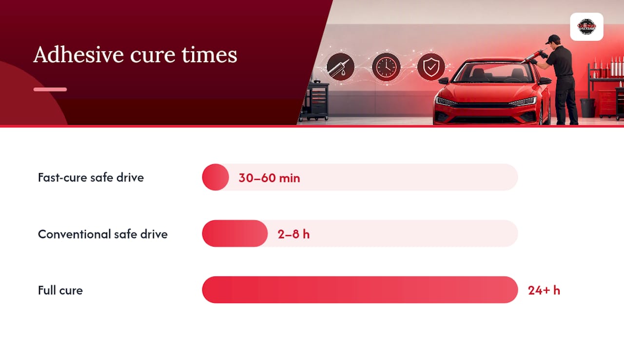 Diagram of windshield urethane adhesive cure times