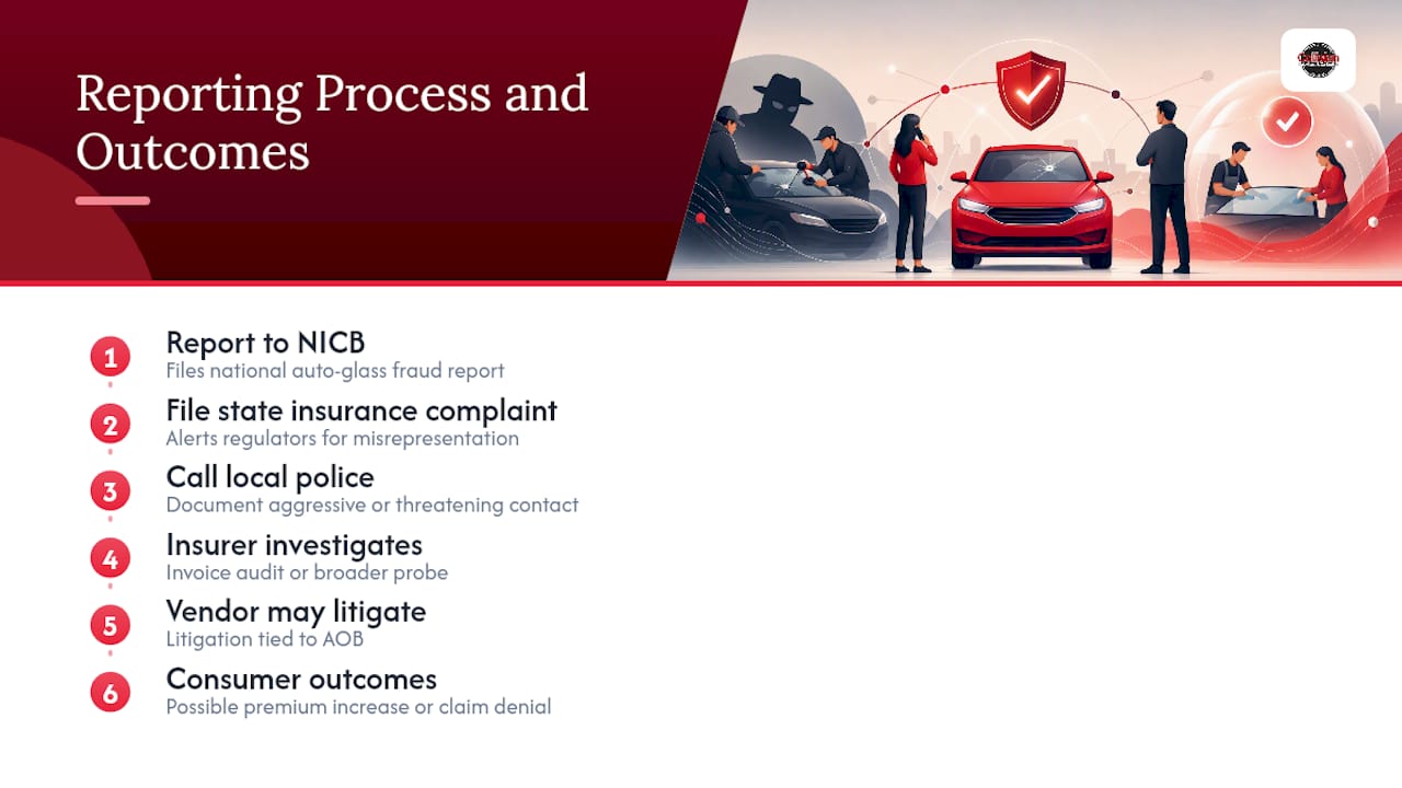 Diagram of reporting and investigation process for windshield scams