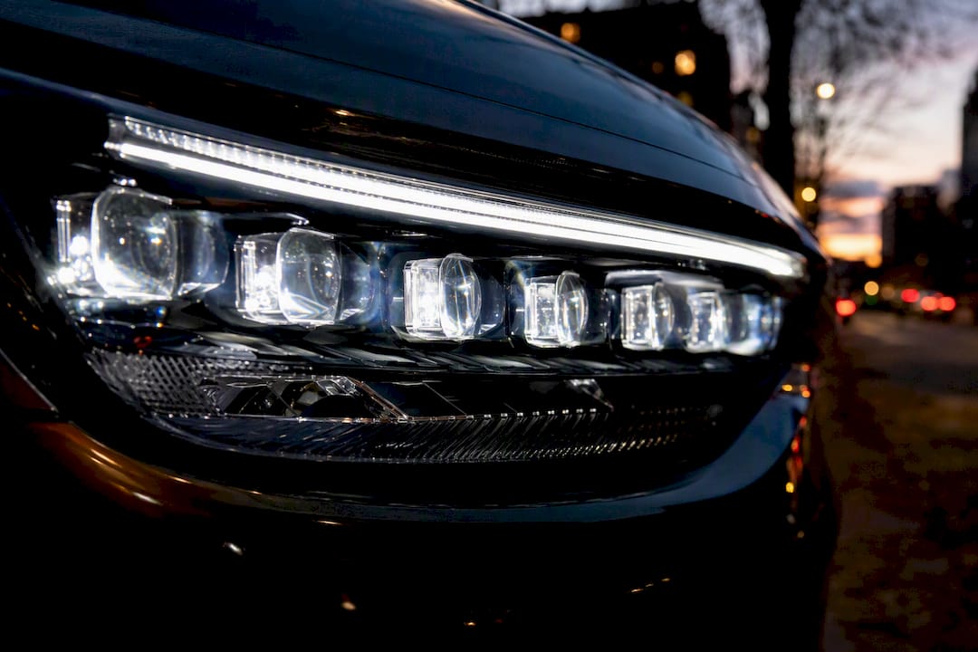 Close-up of adaptive LED vehicle headlight array