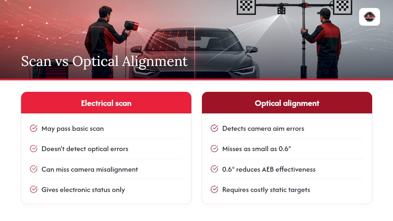 Electrical scan versus optical alignment comparison