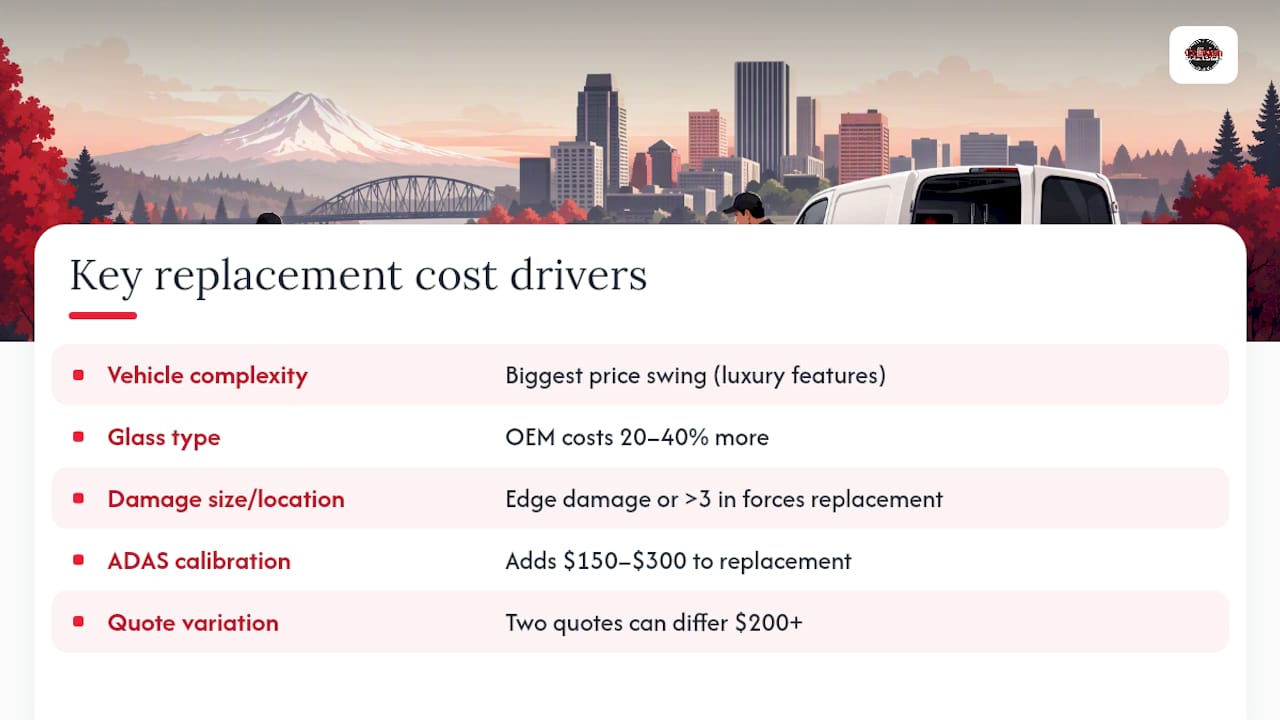 Windshield replacement cost factors and ranges