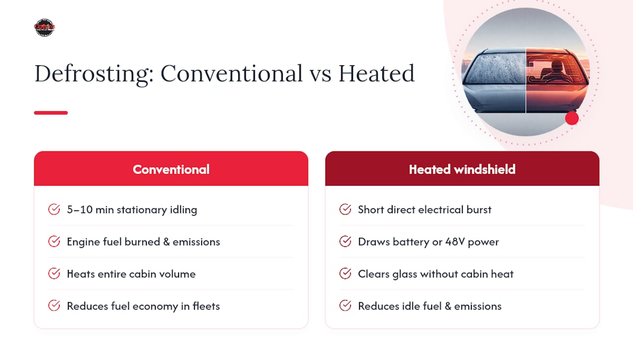 Comparison of conventional and heated windshield defrosting