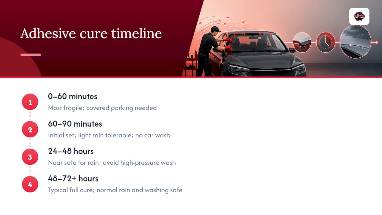 Windshield adhesive cure time timeline
