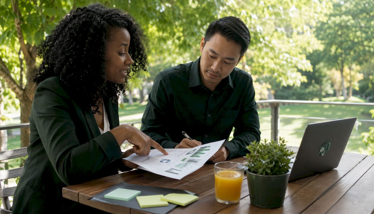 Team collaborating over machine learning data sheets