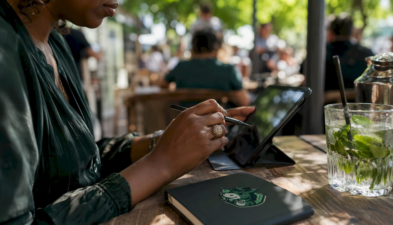 Hands adjusting pre-race lay bet on tablet