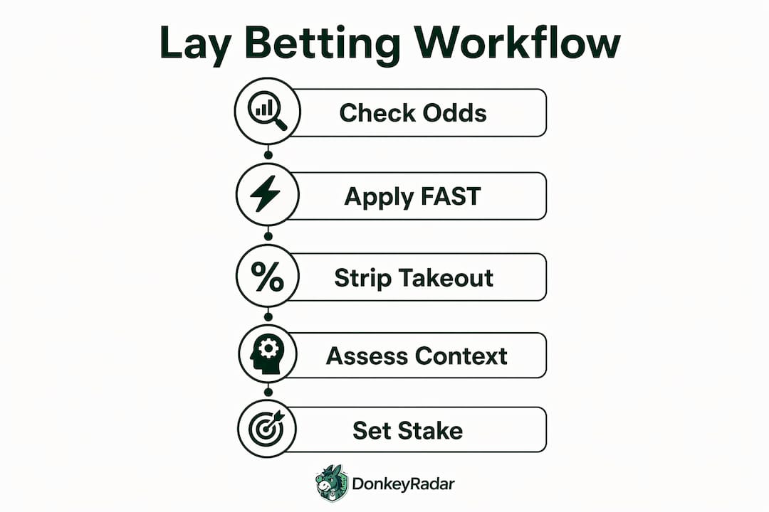Infographic showing lay betting analysis workflow steps