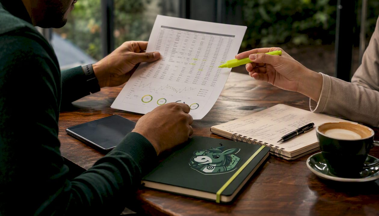 Hands highlighting horse racing lay data sheet