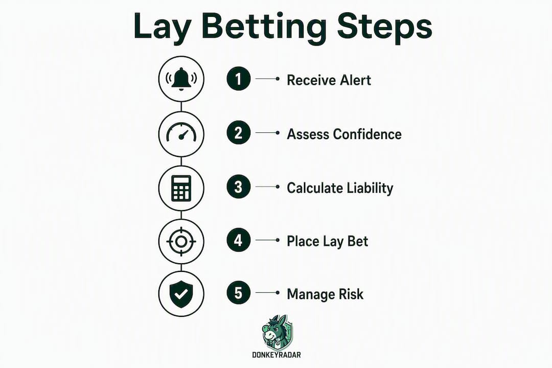 Infographic showing lay betting steps and strategy