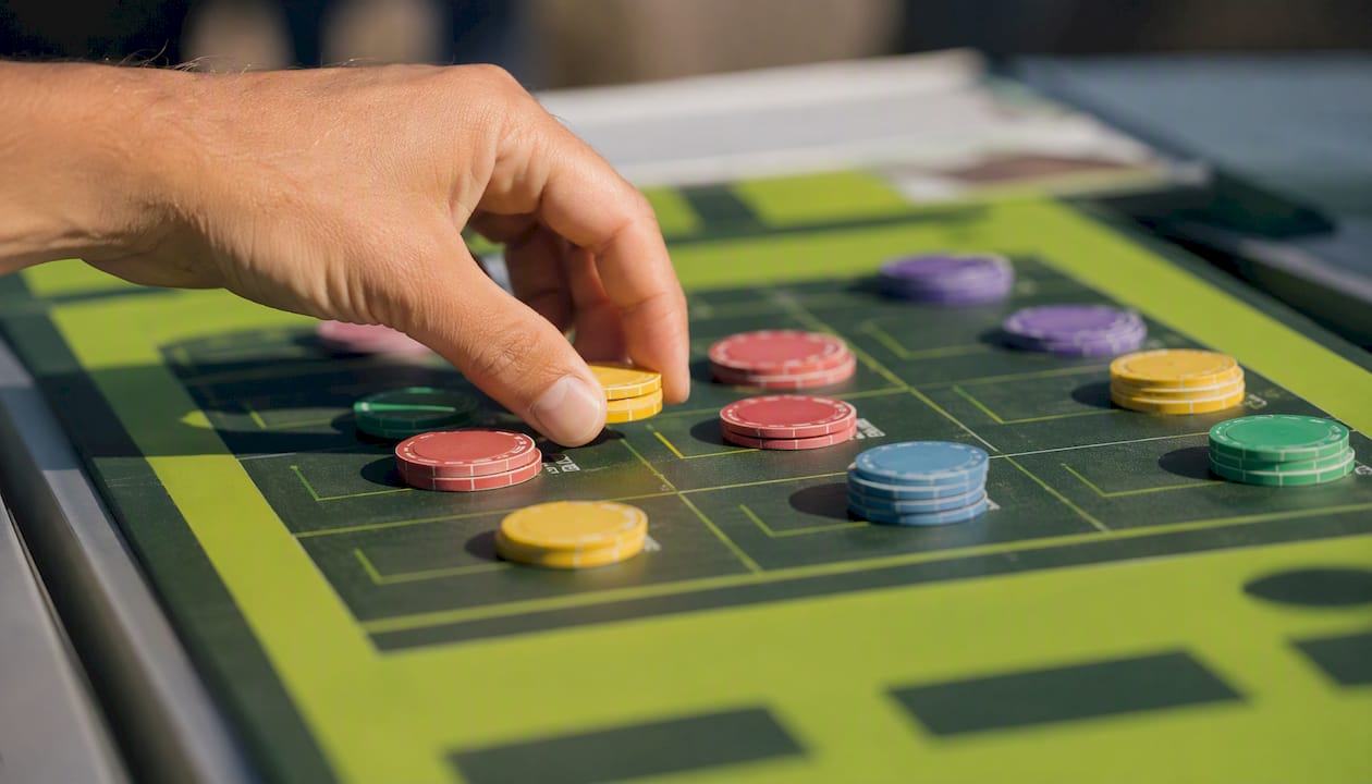 Hand placing betting chips on laid selections