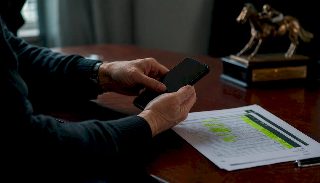 Hands using calculator for disciplined betting