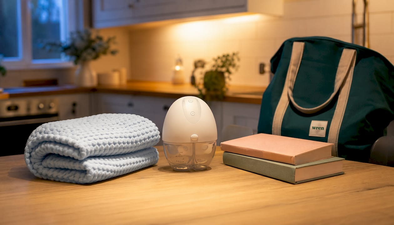Elvie pump on nursery bedside table