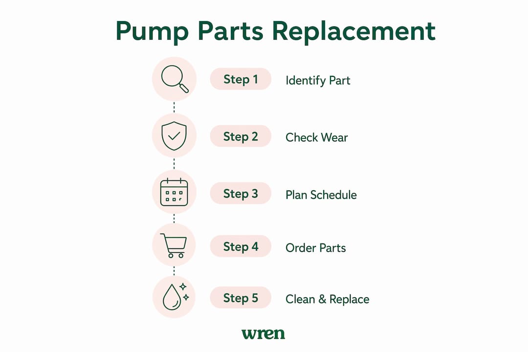 Infographic outlining pump parts replacement steps