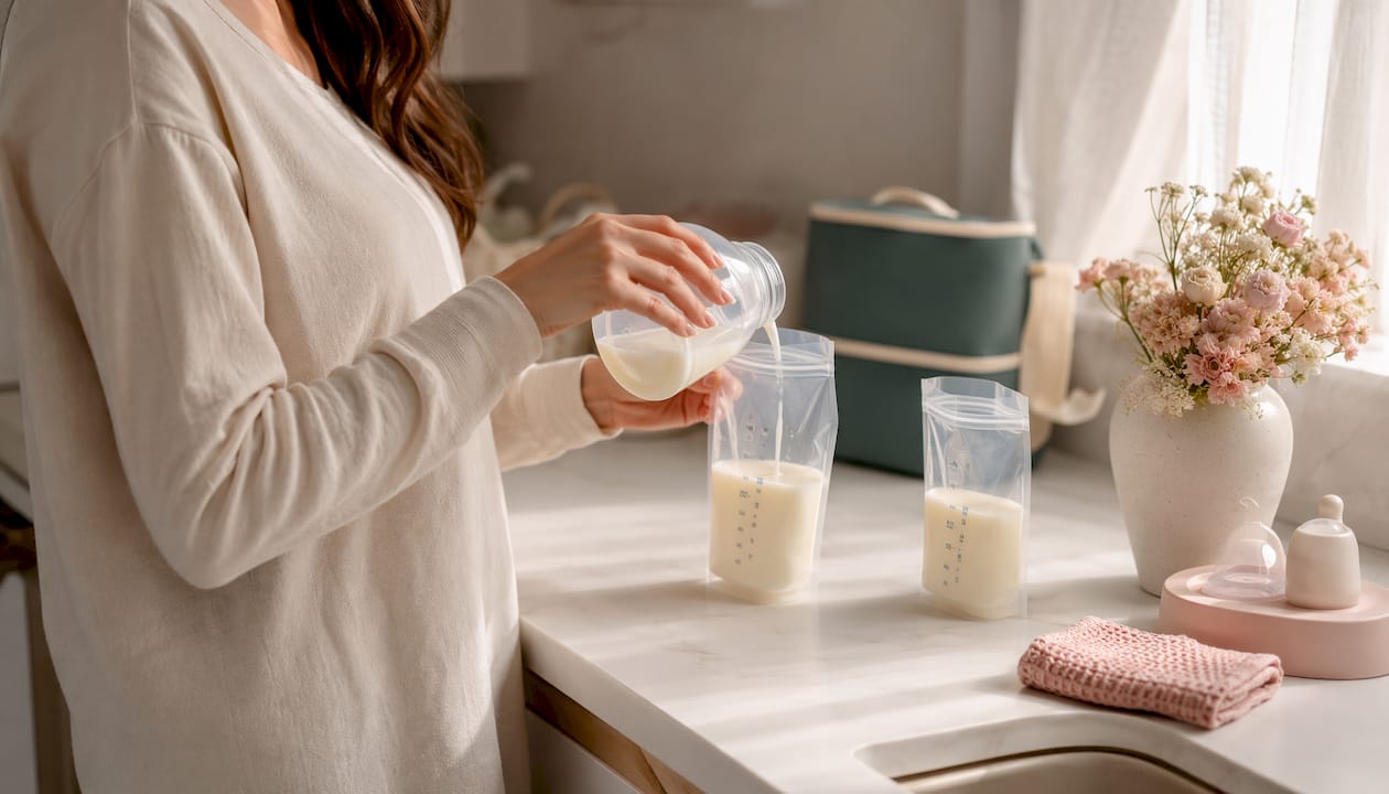 Hands filling gusseted stand-up storage bags in nursery