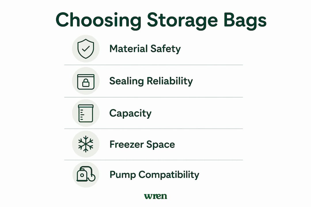 Infographic showing steps to choose breast milk storage bags