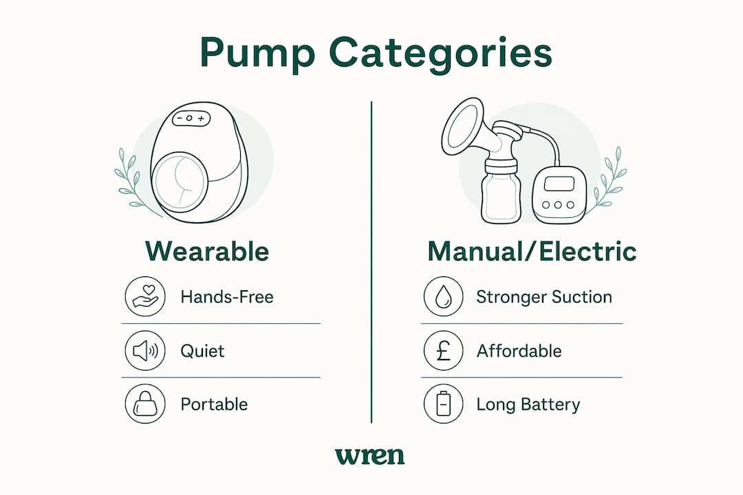 Infographic comparing wearable and manual/electric breast pump features
