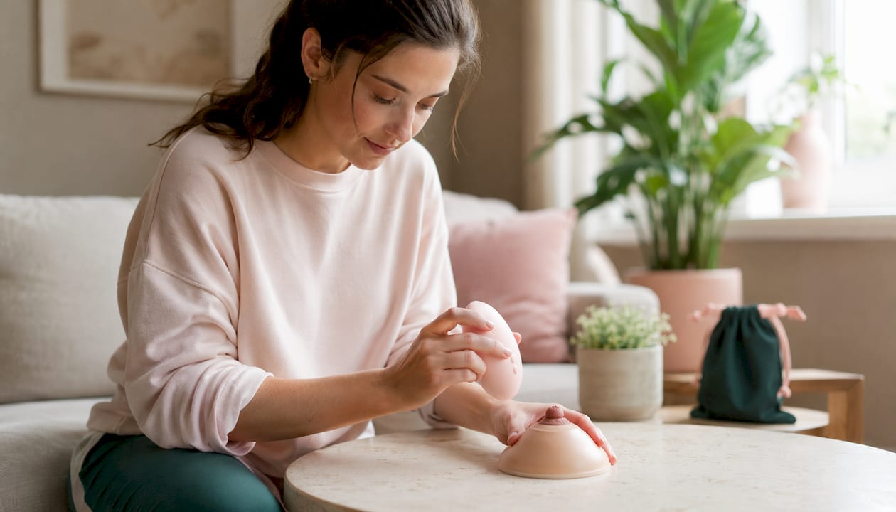 Hands demonstrating lactation massager usage
