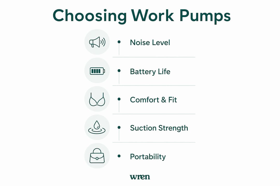 Infographic showing key factors in choosing breast pump for work
