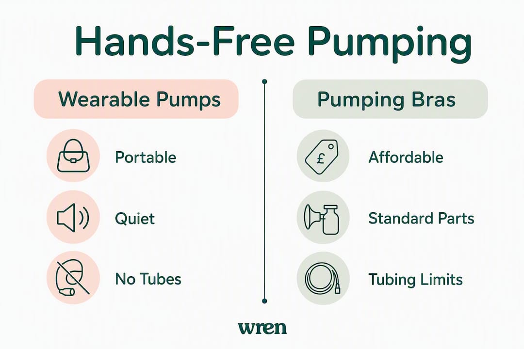 Infographic comparing types of hands-free breast pumps