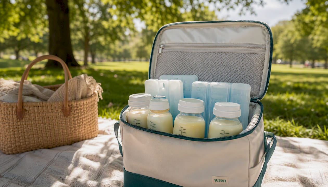 Breast milk cooler bag in car back seat