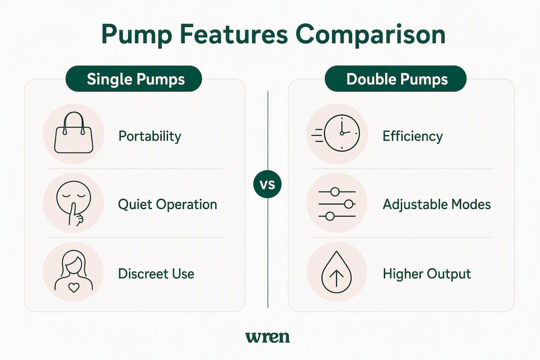 Infographic comparing single and double breast pump features