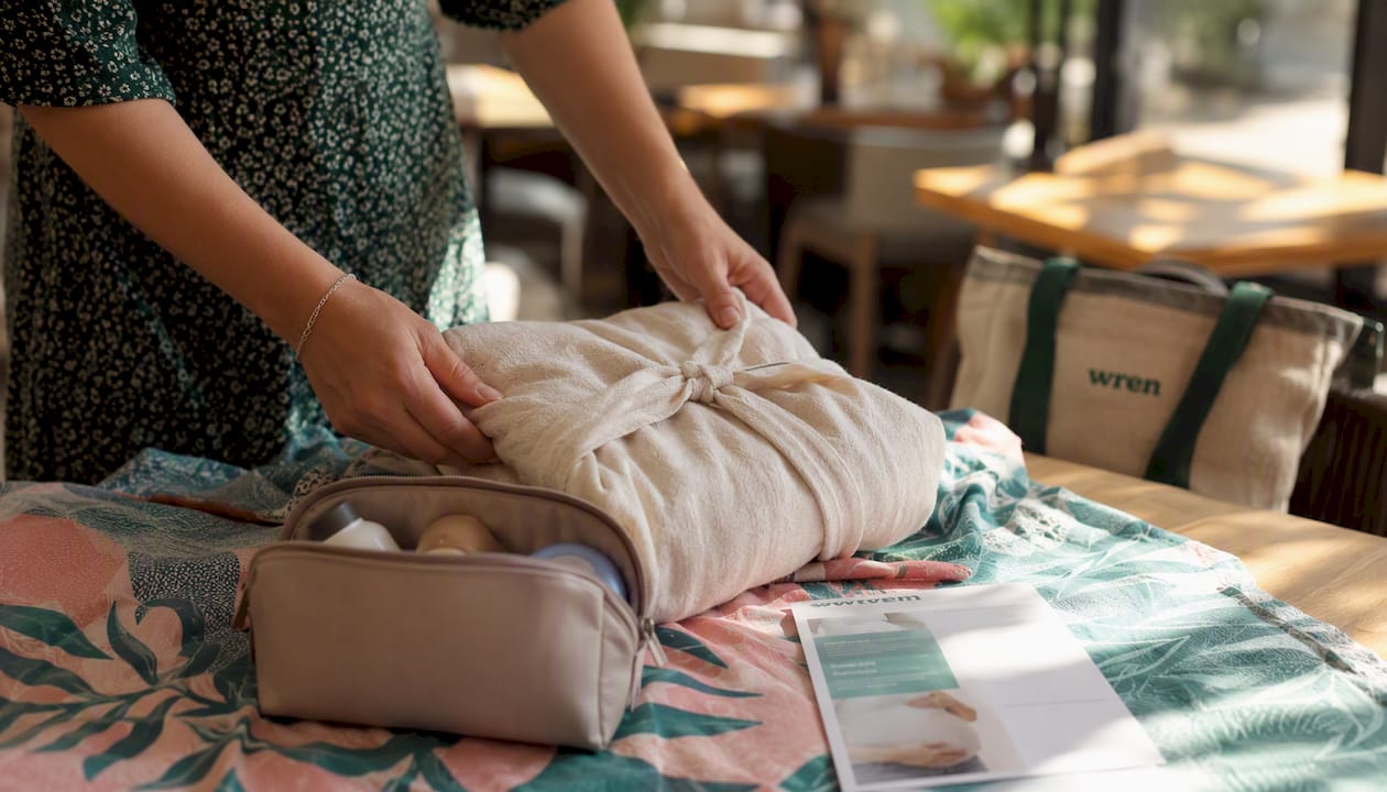 Close-up hands packing labour bag essentials