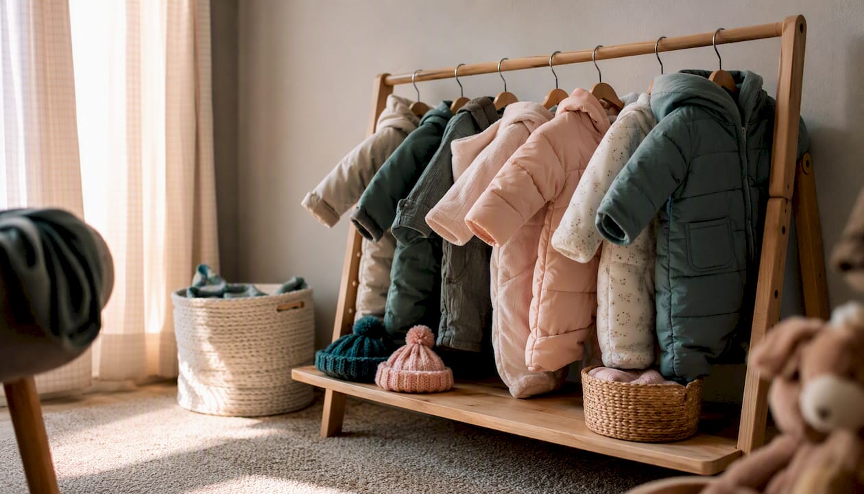 Baby padded outerwear hanging safely