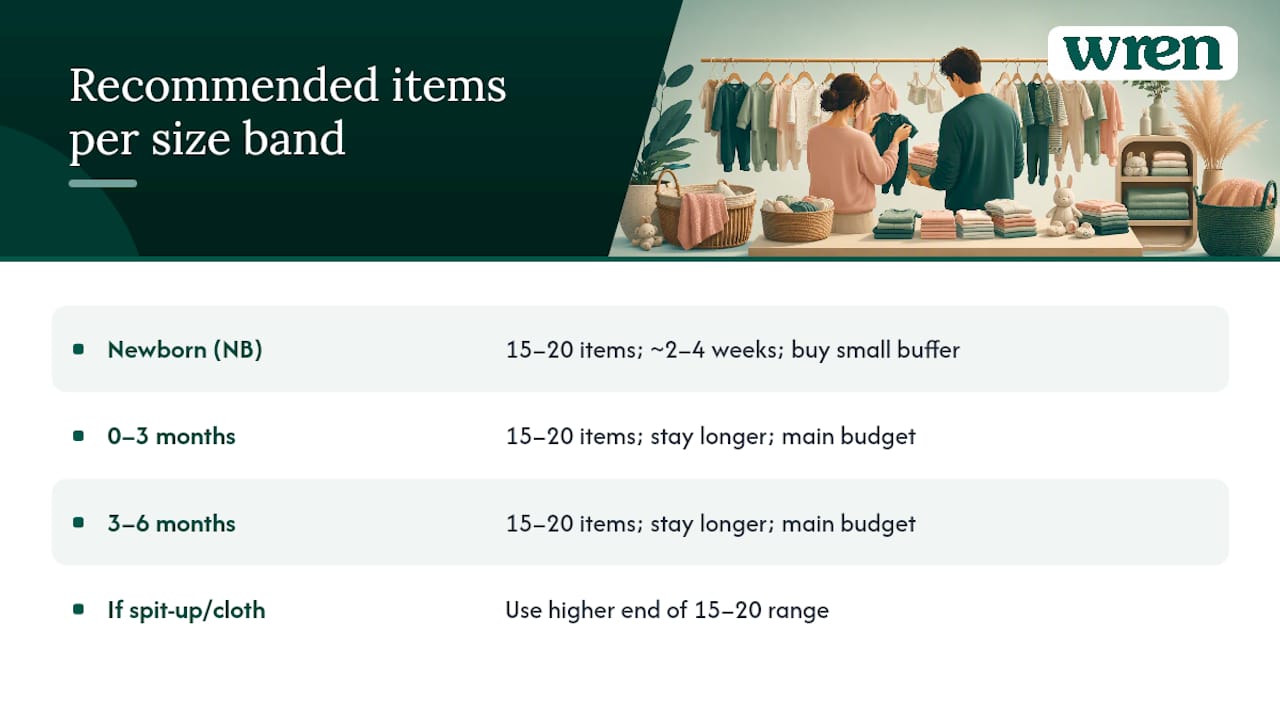 Diagram of baby clothes quantities per size band
