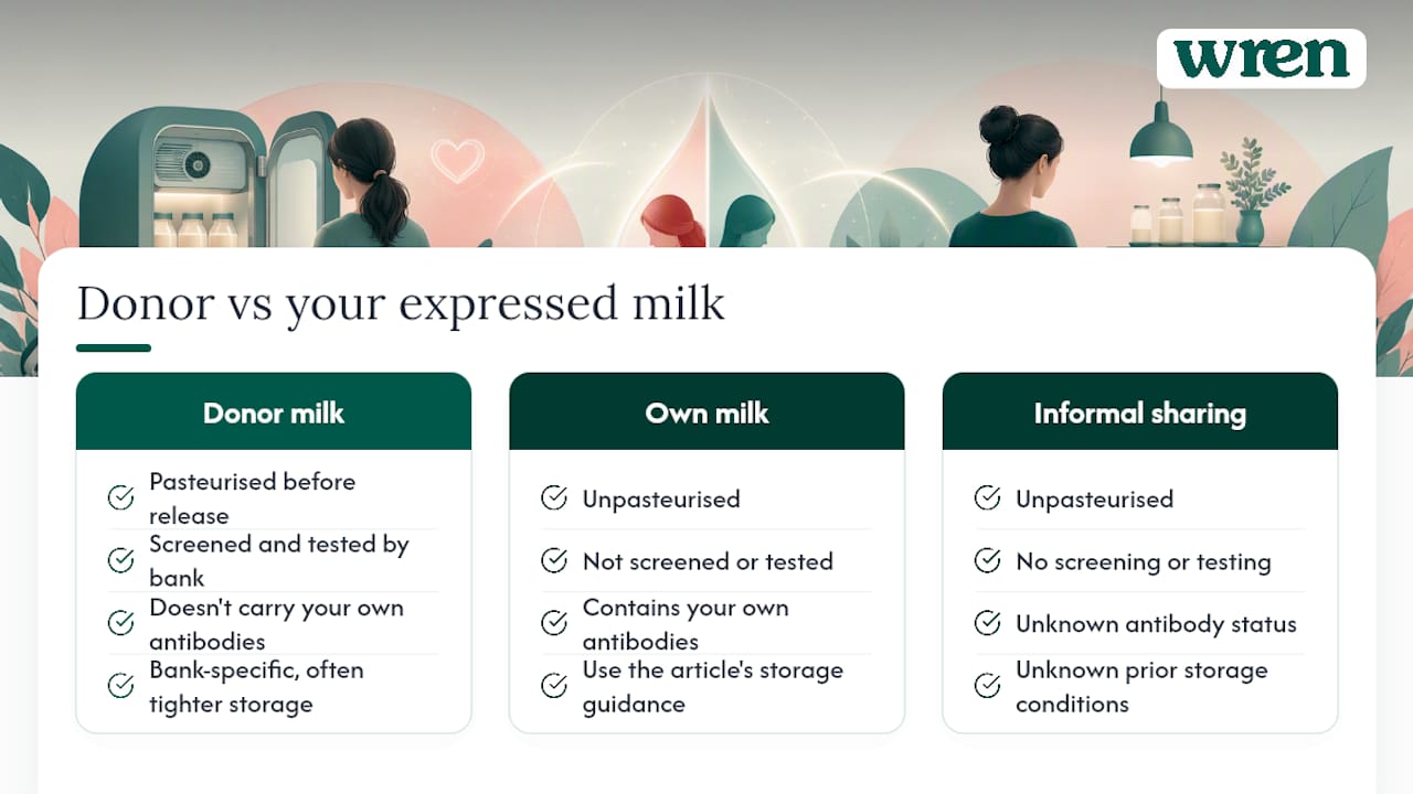 Donor milk versus your own expressed milk: what changes — overview diagram