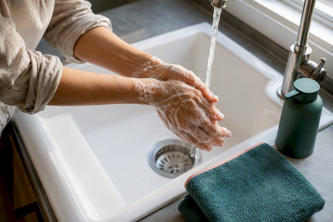 Parent washing hands before expressing milk