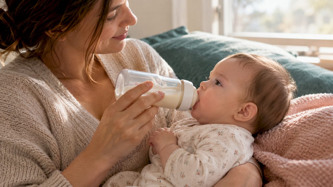 Parent demonstrating paced bottle feeding