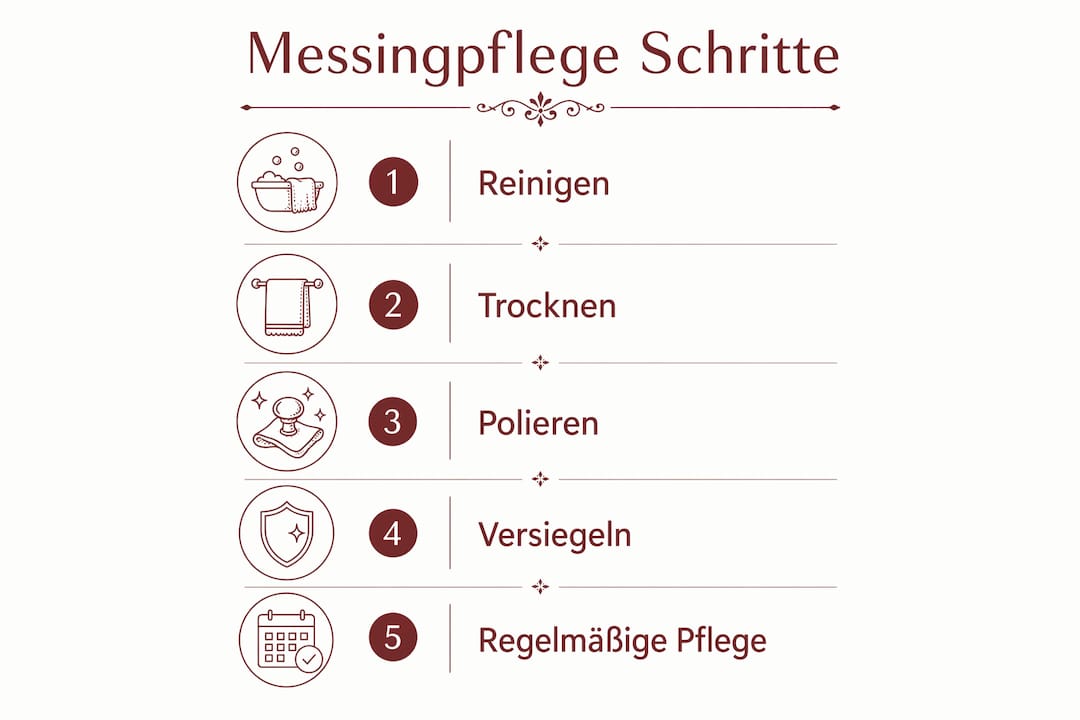 Schritt-für-Schritt-Anleitung: So pflegen Sie Messing richtig – anschaulich in einer Infografik dargestellt.