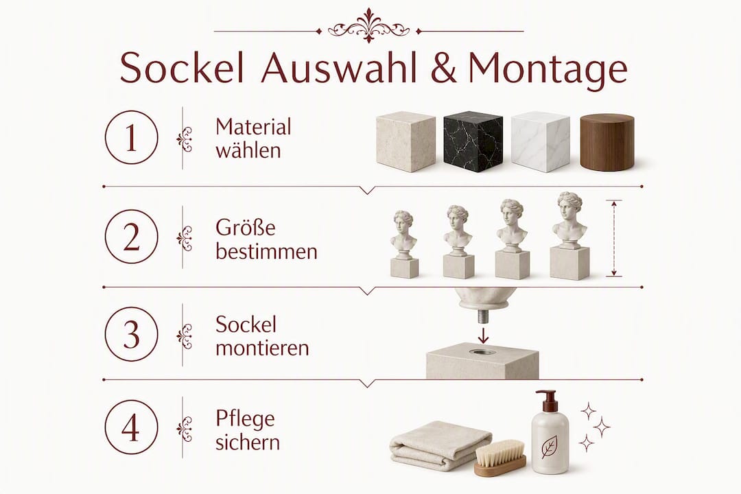Schritt-für-Schritt-Anleitung: So finden Sie den passenden Sockel und montieren ihn richtig – anschaulich erklärt in einer Infografik.