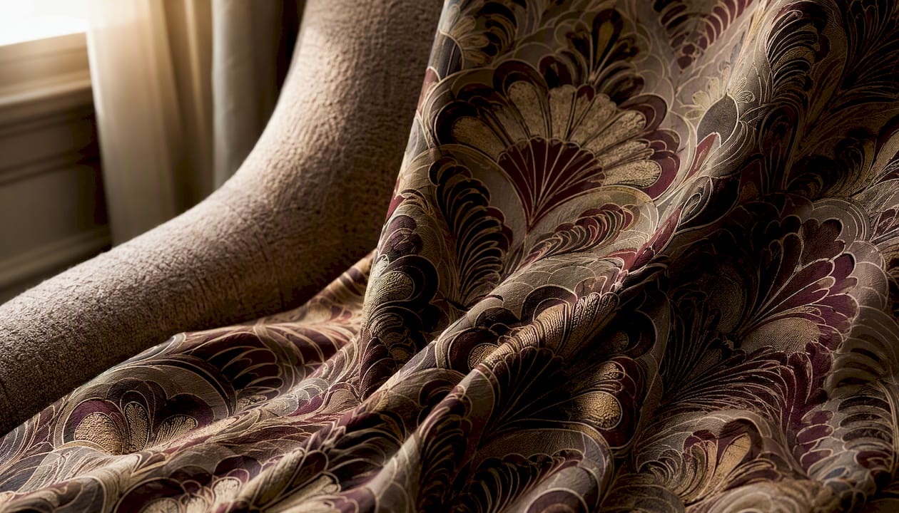 Detailaufnahme eines Samtkissens mit Art-Déco-Muster