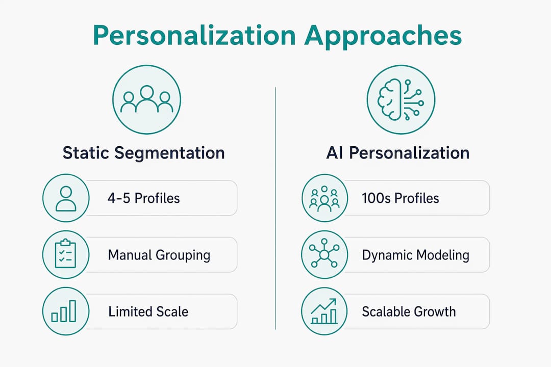 Infographic comparing static segmentation and AI personalization