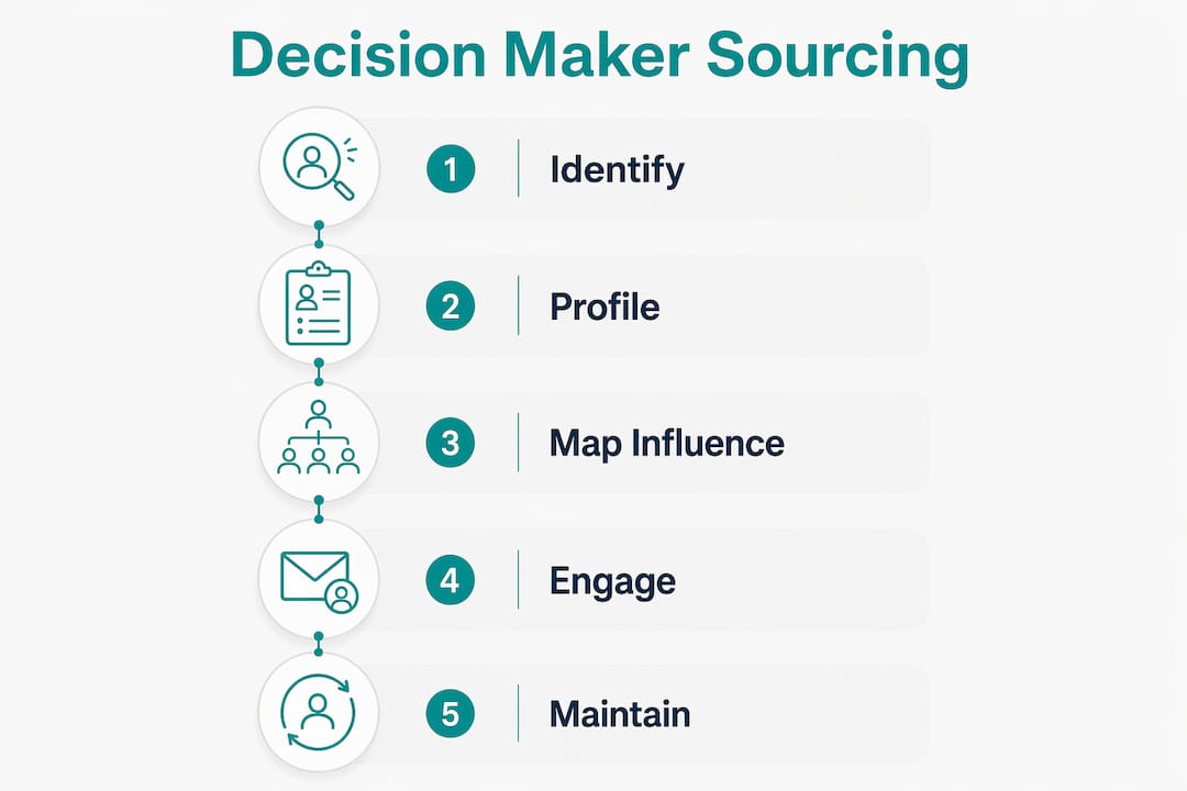 Infographic showing decision maker sourcing steps