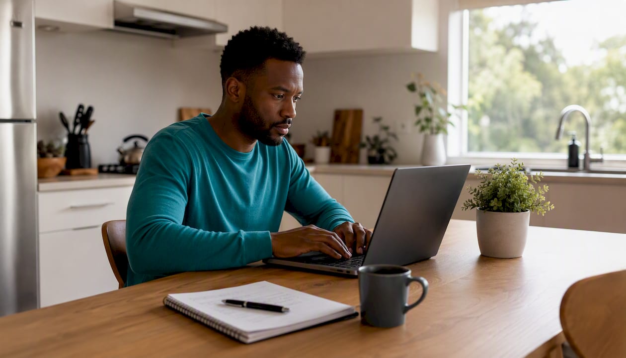 Man configuring email DNS records at home office desk
