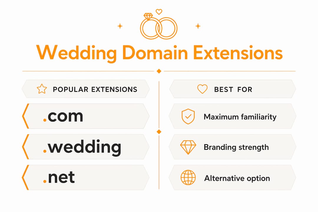 Infographic comparing popular wedding domain extensions