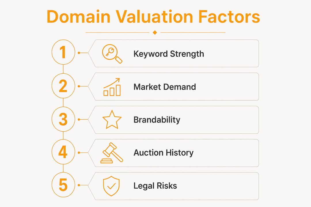 Infographic showing key factors in domain valuation