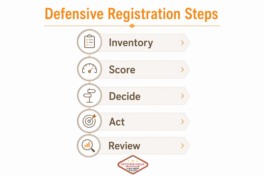 Infographic outlining defensive domain registration steps