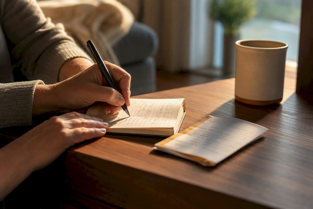 Hand logging lottery spending in notebook