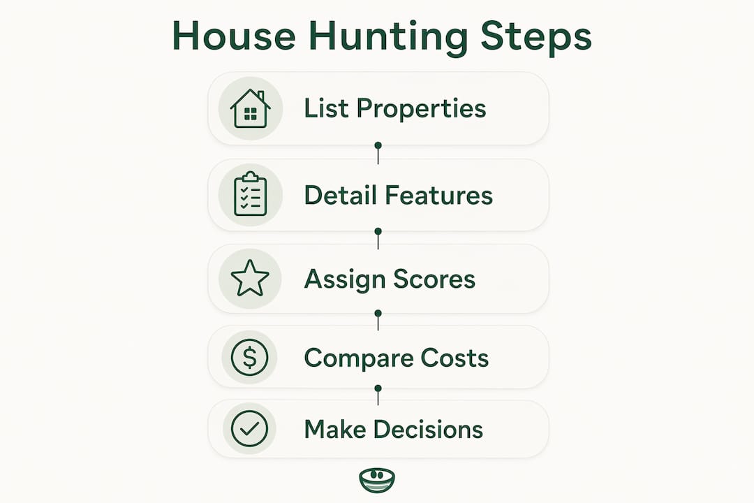 Infographic illustrating house hunting spreadsheet steps
