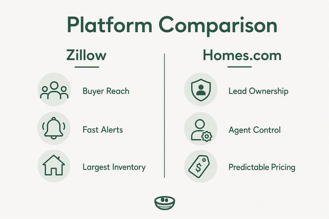 Infographic comparing Zillow and Homes.com features